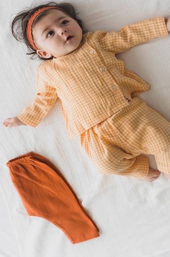 Orange plain cotton jhabla set