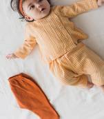 Orange plain cotton jhabla set