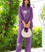 Purple embroidered cotton slub co-ord set