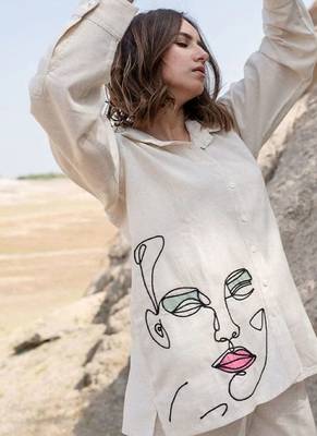 Off white embroidered cotton flex co-ord set 2