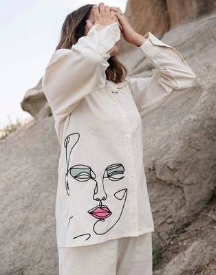 Off white embroidered cotton flex co-ord set 4