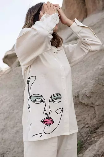 Off white embroidered cotton flex co-ord set