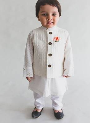 White plain cotton nehru jacket set 1