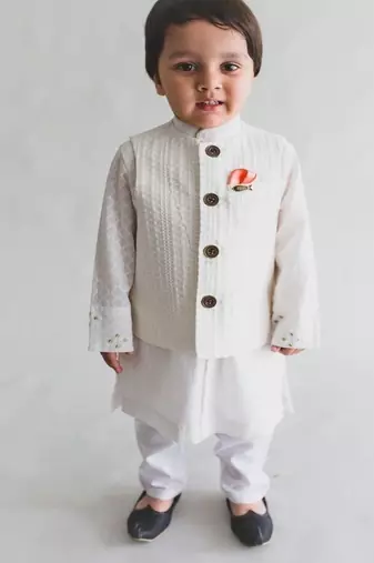 White plain cotton nehru jacket set