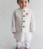 White plain cotton nehru jacket set