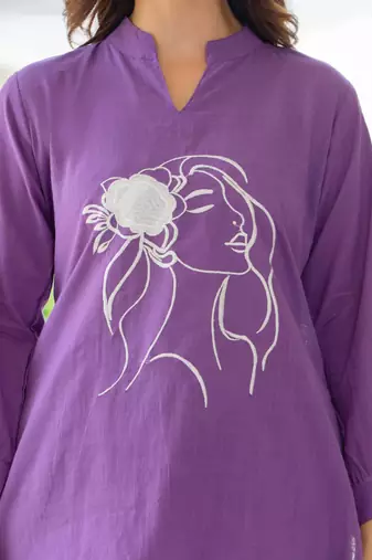 Purple embroidered cotton slub co-ord set