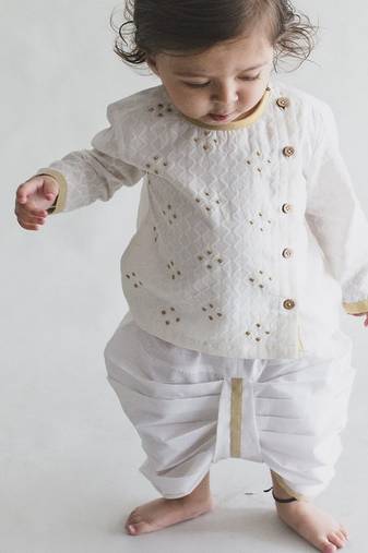 White embroidered cotton kurta set