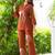 Brown rust embroidered cotton slub co-ord set