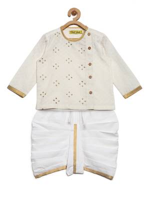 White embroidered cotton kurta set 4