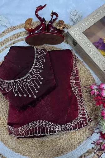 Maroon Color Jarkhan Diamond Work Space Silk Saree
