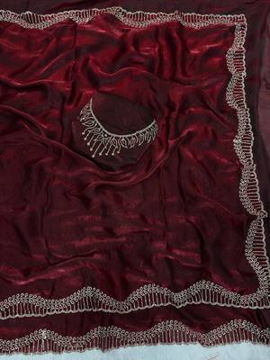 Maroon Color Jarkhan Diamond Work Space Silk Saree 2