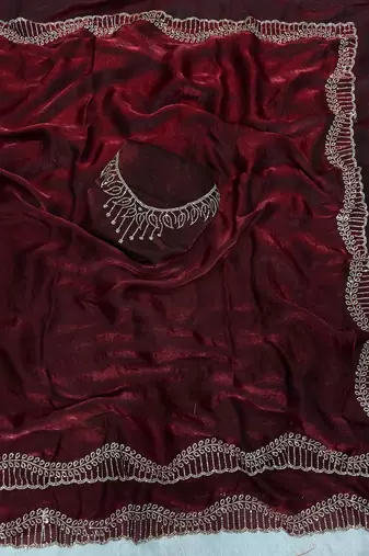 Maroon Color Jarkhan Diamond Work Space Silk Saree