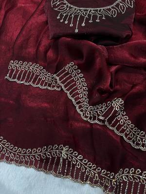 Maroon Color Jarkhan Diamond Work Space Silk Saree 3