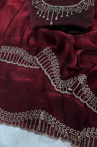 Maroon Color Jarkhan Diamond Work Space Silk Saree