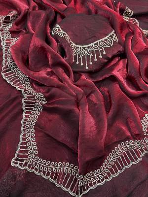Maroon Color Jarkhan Diamond Work Space Silk Saree 4