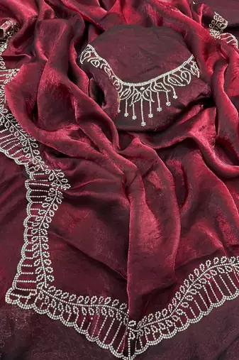 Maroon Color Jarkhan Diamond Work Space Silk Saree