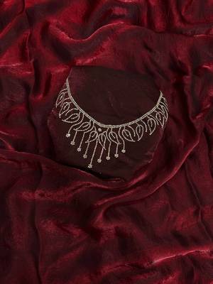 Maroon Color Jarkhan Diamond Work Space Silk Saree 5