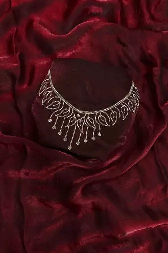 Maroon Color Jarkhan Diamond Work Space Silk Saree