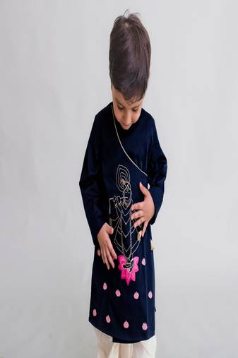 Blue embroidered cotton kurta set