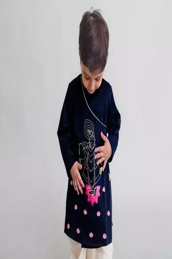 Blue embroidered cotton kurta set