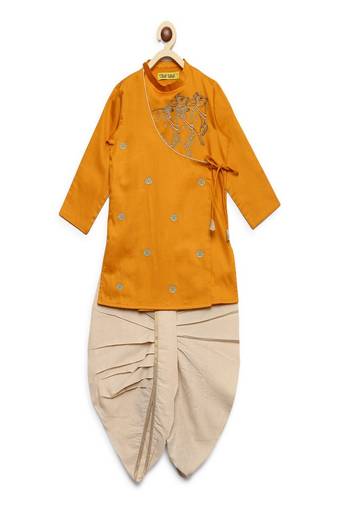 Yellow embroidered cotton kurta set