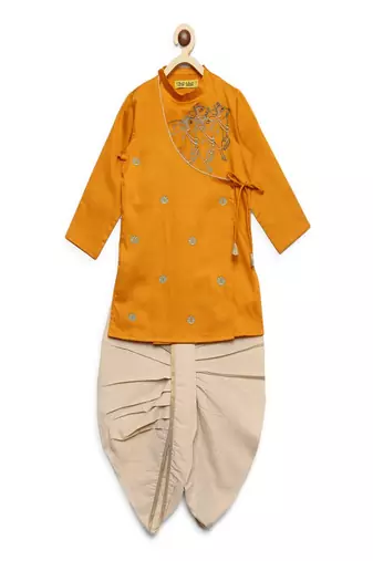 Yellow embroidered cotton kurta set