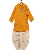 Yellow embroidered cotton kurta set