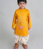Yellow embroidered cotton kurta set
