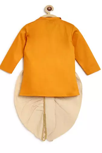 Yellow embroidered cotton kurta set