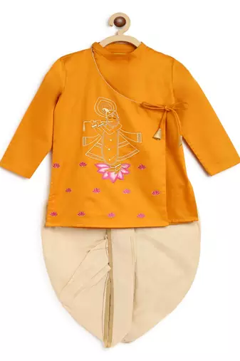 Yellow embroidered cotton kurta set