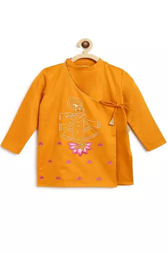 Yellow embroidered cotton kurta set