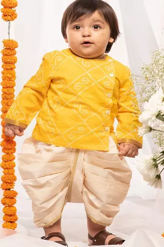 Yellow plain cotton kurta set