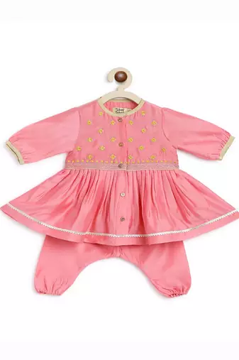 Pink embroidered cotton kurta set
