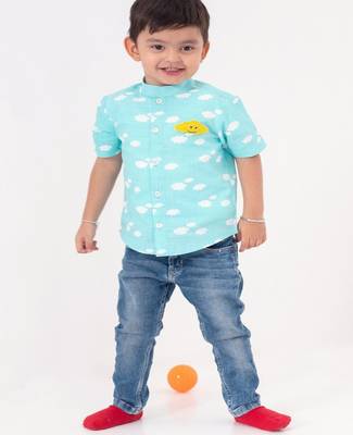 Blue printed cotton shirt 1