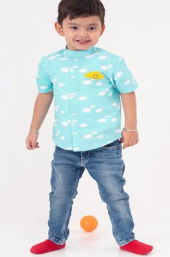 Blue printed cotton shirt