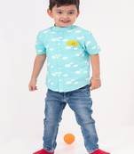 Blue printed cotton shirt