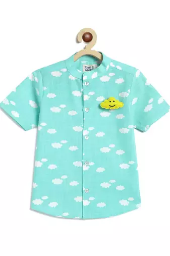 Blue printed cotton shirt