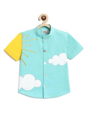 Blue printed cotton shirt 1