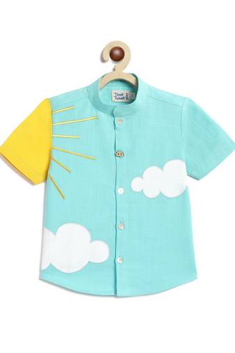 Blue printed cotton shirt
