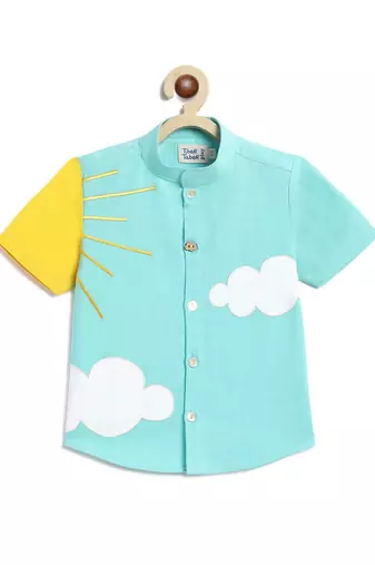 Blue printed cotton shirt