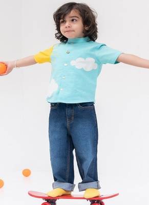 Blue printed cotton shirt 2