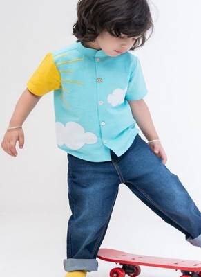 Blue printed cotton shirt 3