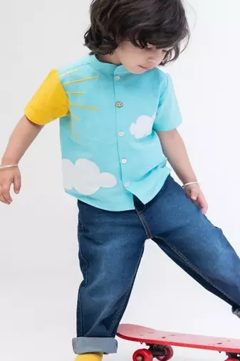 Blue printed cotton shirt