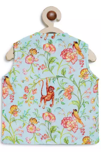 Green printed cotton jhabla set