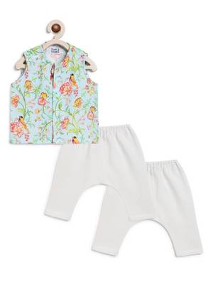Green printed cotton jhabla set 1