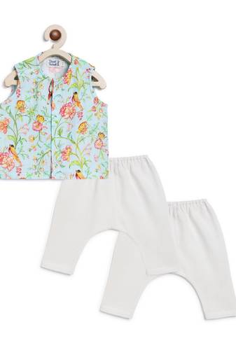 Green printed cotton jhabla set