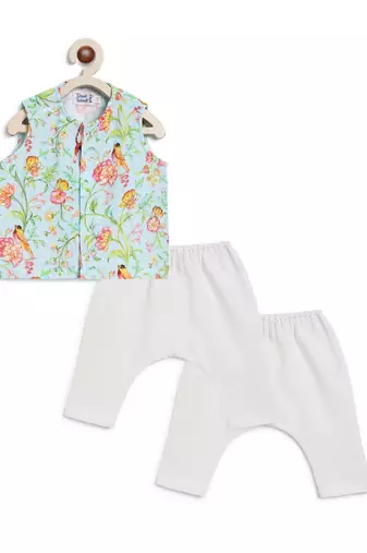 Green printed cotton jhabla set