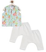 Green printed cotton jhabla set