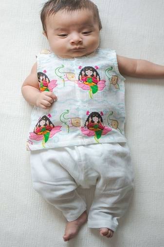 White printed cotton jhabla set