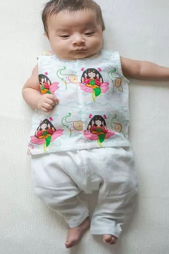 White printed cotton jhabla set